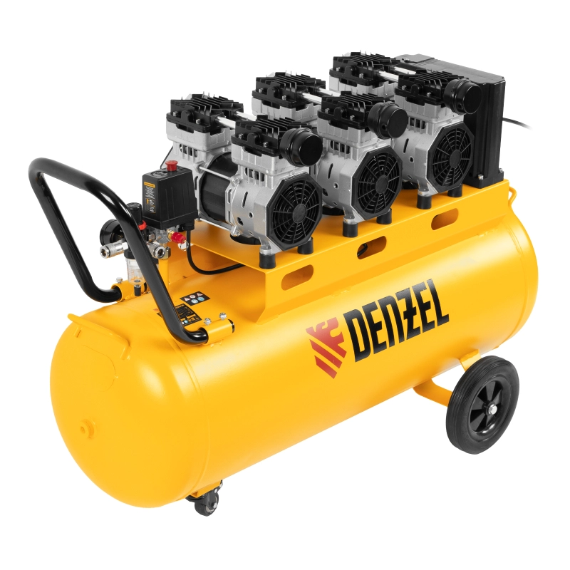 Компрессор безмасляный, малошумный  DLS 2250/100, 2250 Вт, 3x750, 100 л, 410 л/мин блок управления/ Denzel (58029)