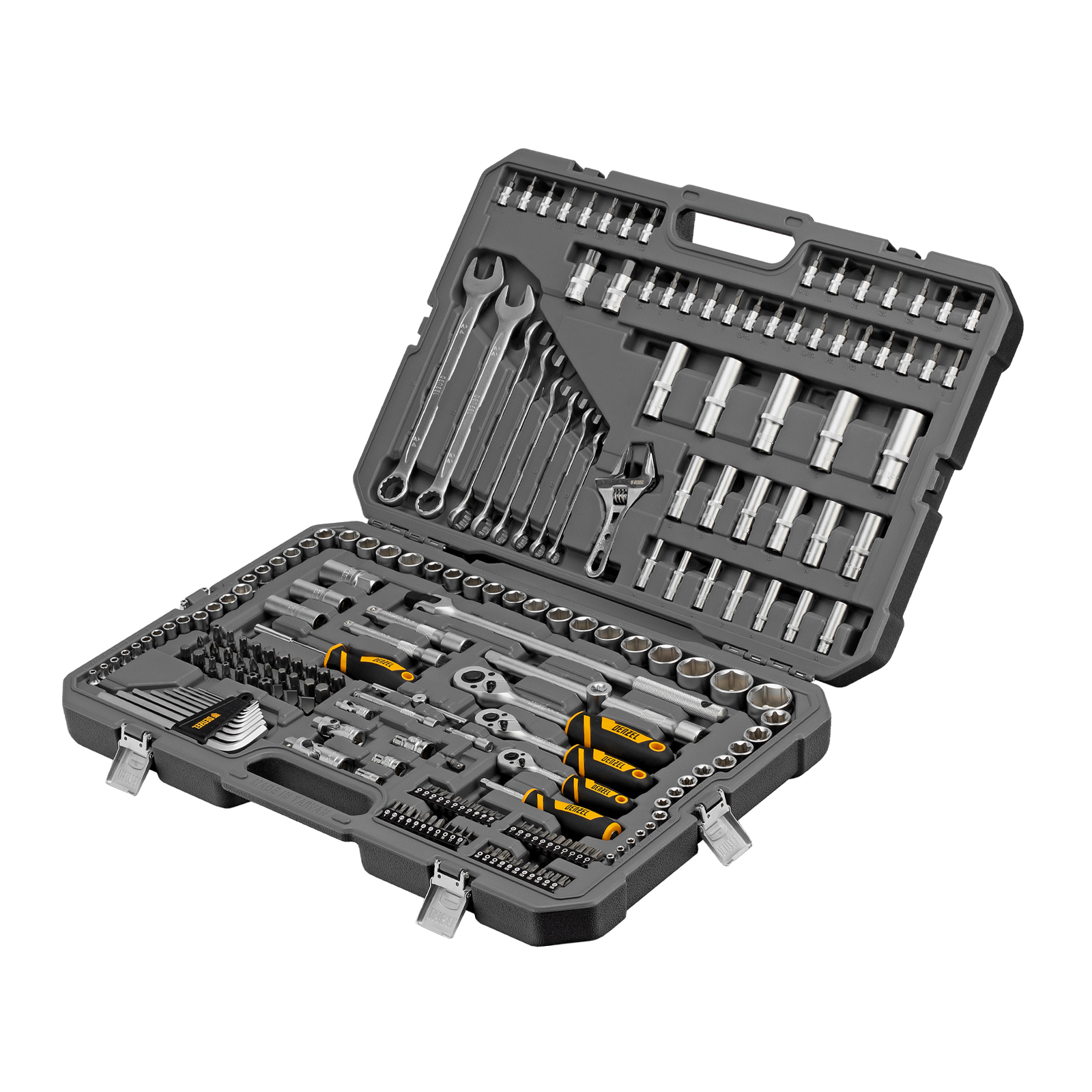 Набор инструментов, 1/2", 1/4", 3/8", CrV, S2, пластиковый кейс, 216 предметов Denzel (15807)