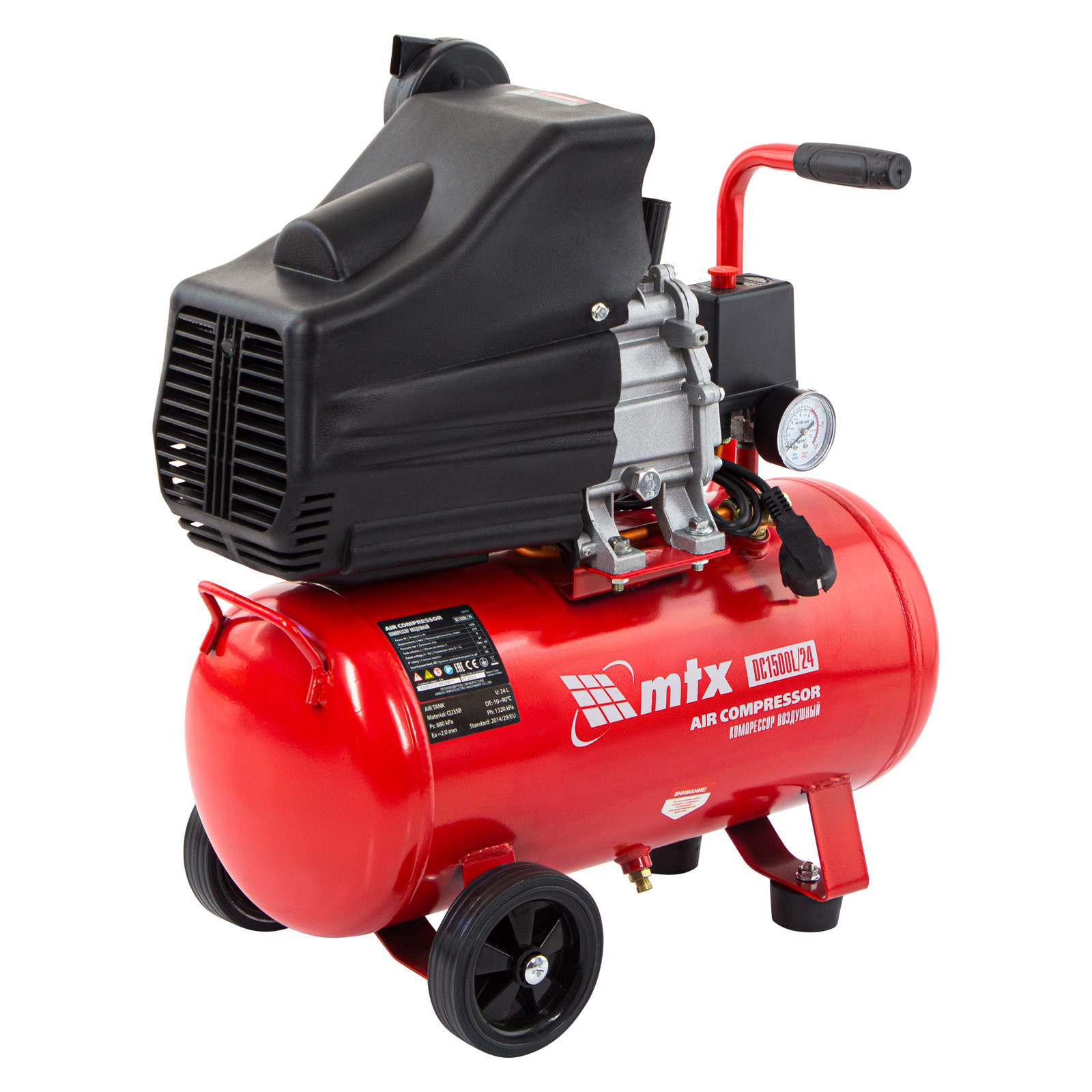 Компрессор воздушный DC1500L/24, 1,5 кВт, 24 л, 210 л/мин MTX (58003)