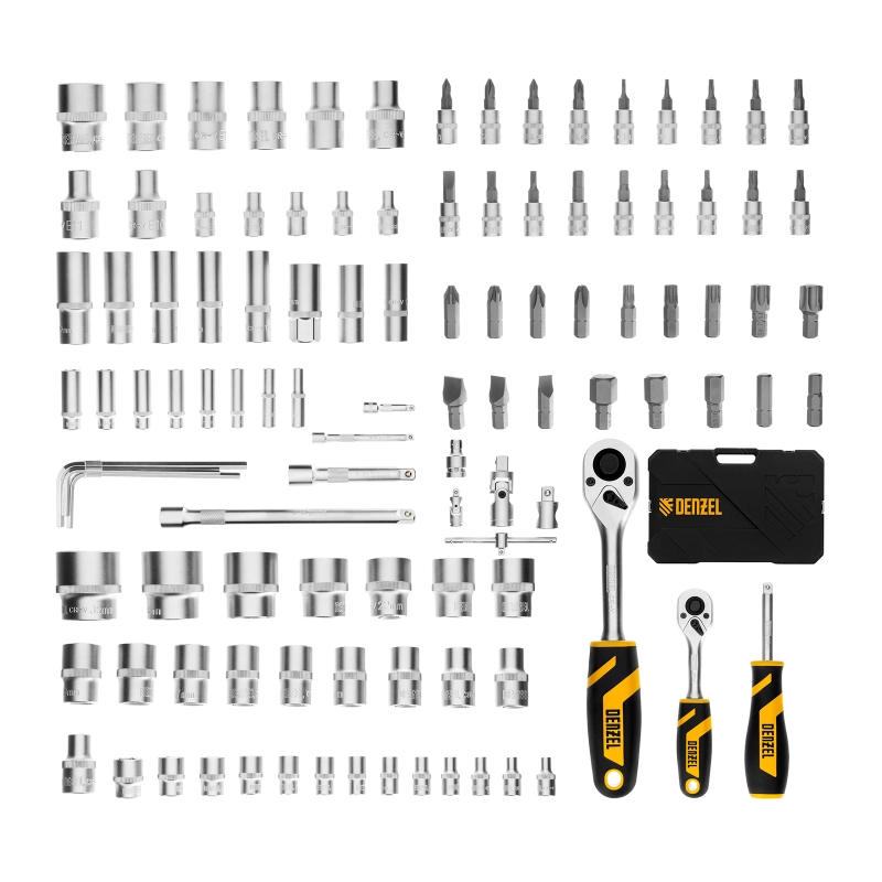Набор инструментов, 1/2", 1/4", CrV, S2, пластиковый кейс, 109 предметов Denzel (15814)