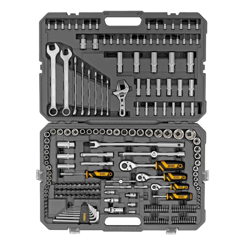 Набор инструментов, 1/2", 1/4", 3/8", CrV, S2, пластиковый кейс, 216 предметов Denzel (15807)