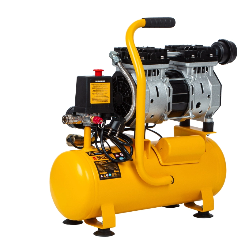 Компрессор DLS650/10 безмаслянный малошумный 650 Вт, 120 л/мин, ресивер 10 л Denzel (58021)