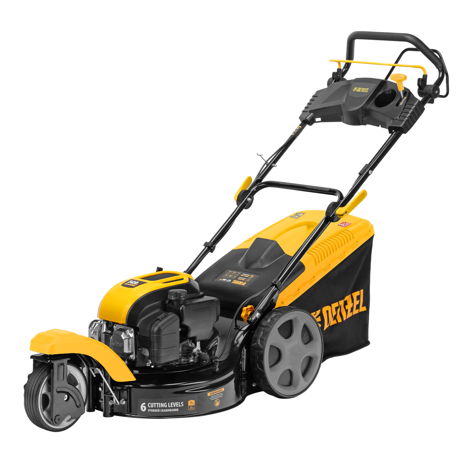 Бензиновая газонокосилка GLT-460SP-T, Trike 149 см3, 46 см, привод, панель, 60л Denzel (58810)