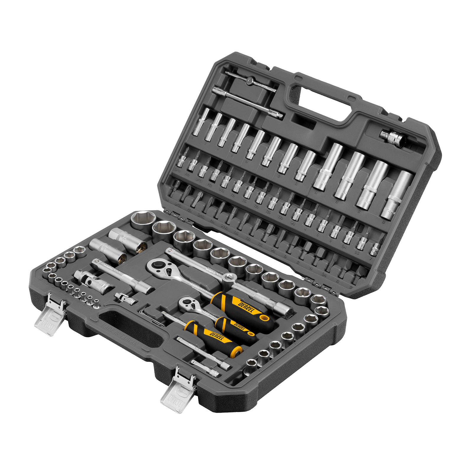 Набор инструментов, 1/2", 1/4", CrV, S2, пластиковый кейс, 94 предмета Denzel (15813)