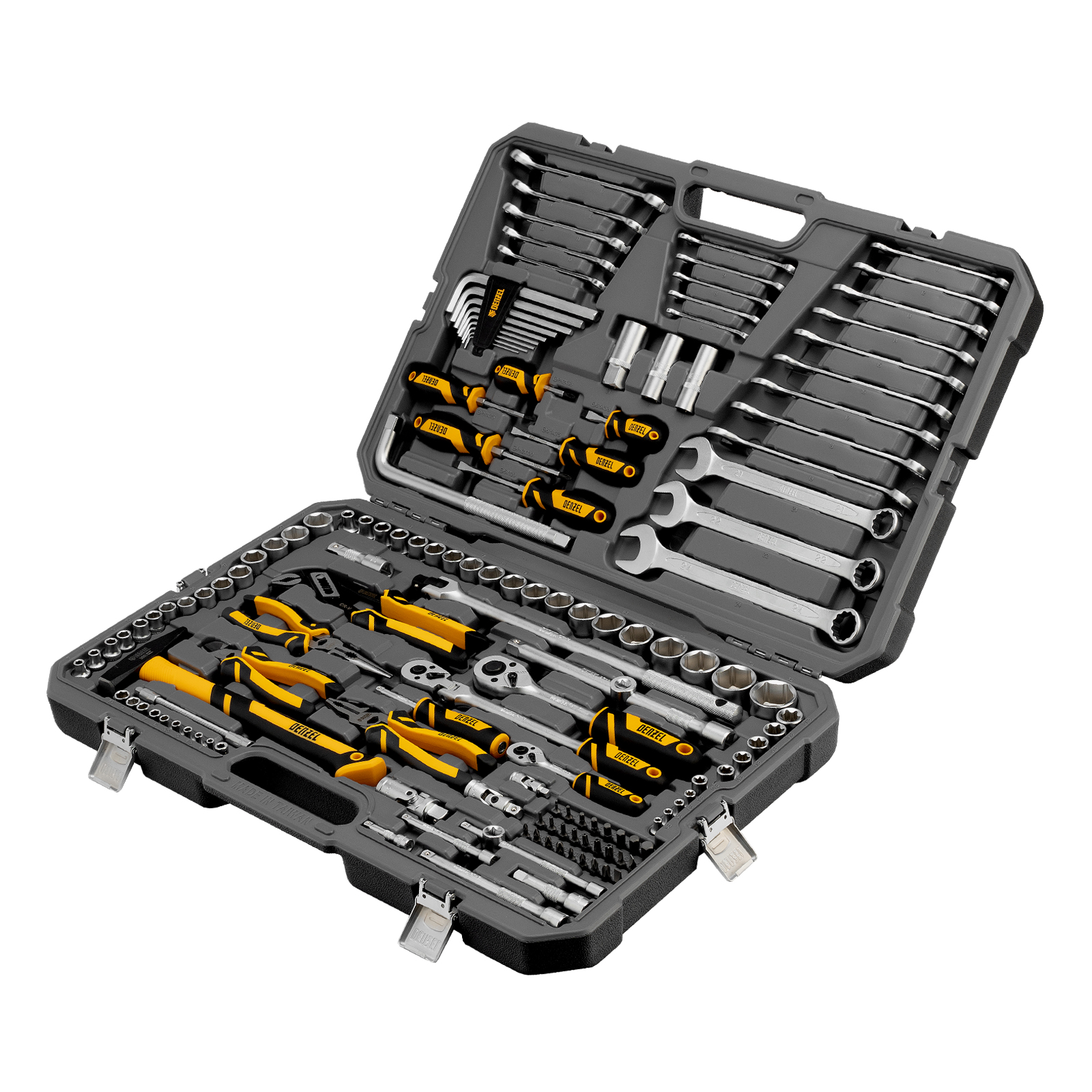 Набор инструментов, 1/2", 1/4", 3/8", CrV, S2, пластиковый кейс, 144 предмета Denzel (15805)
