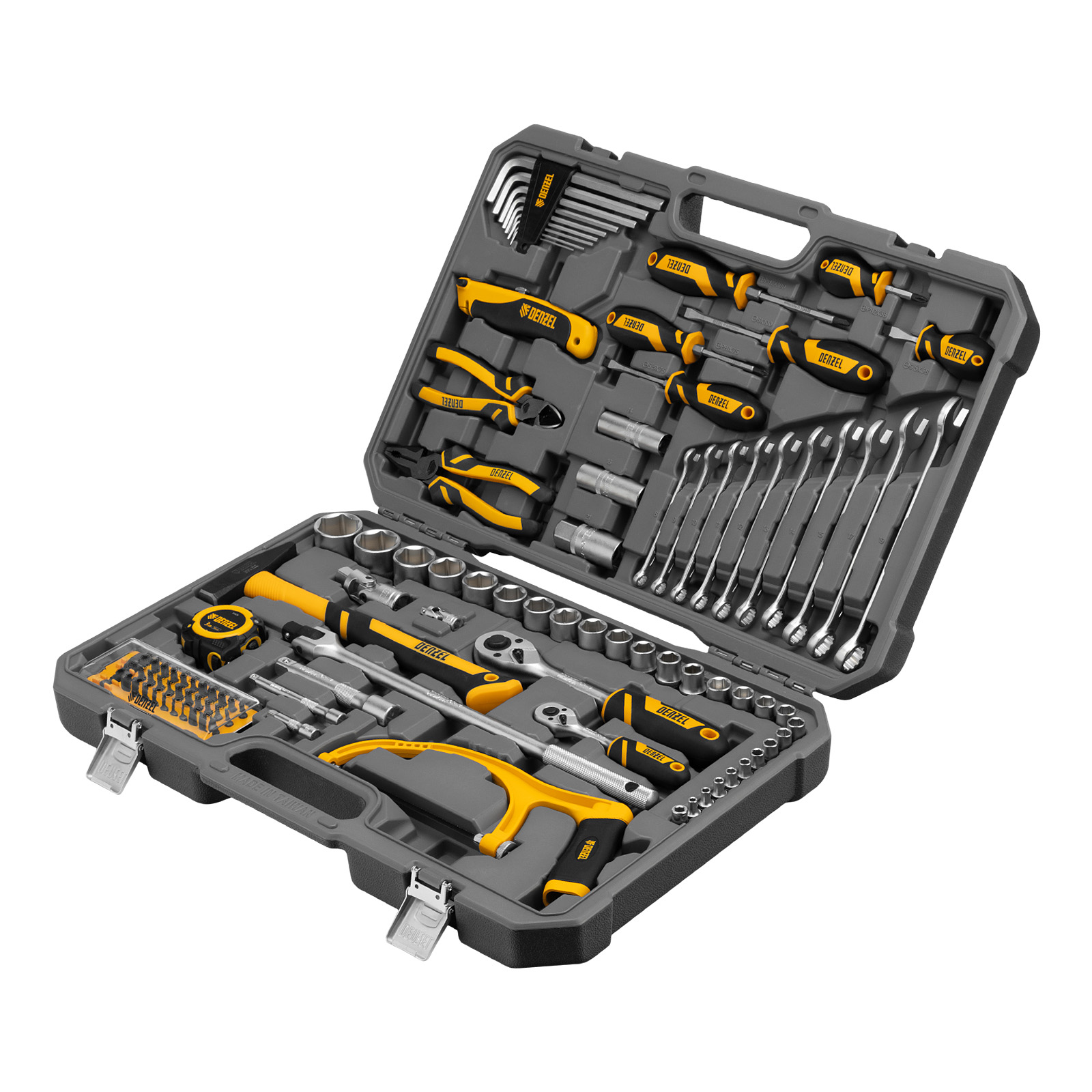 Набор инструментов, 1/2", 1/4", CrV, S2, пластиковый кейс, 100 предметов Denzel (15803)