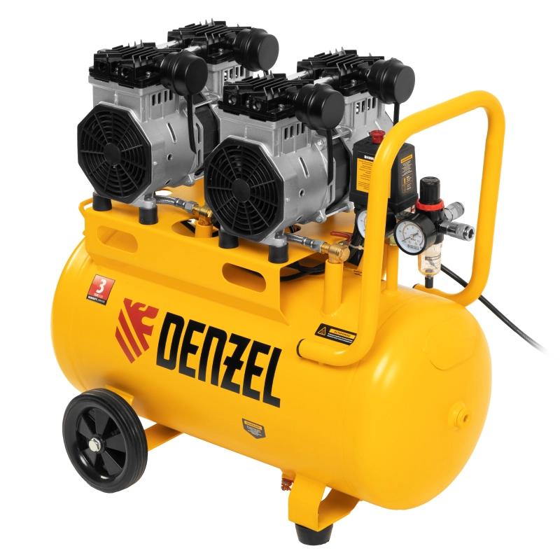 Компрессор безмасляный, малошумный DLS 2200/50, 2200 Вт, 2x1100, 50 л, 380 л/мин Denzel (58031)