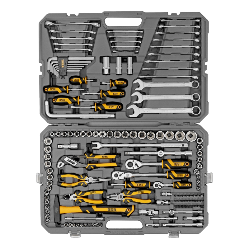 Набор инструментов, 1/2", 1/4", 3/8", CrV, S2, пластиковый кейс, 144 предмета Denzel (15805)